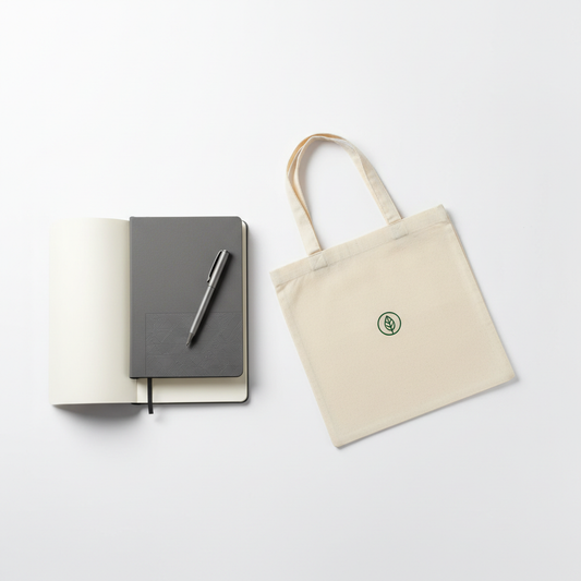 Kit Boas-Vindas: Caderno + Caneta + Ecobag faça a imagem existente e padrao.