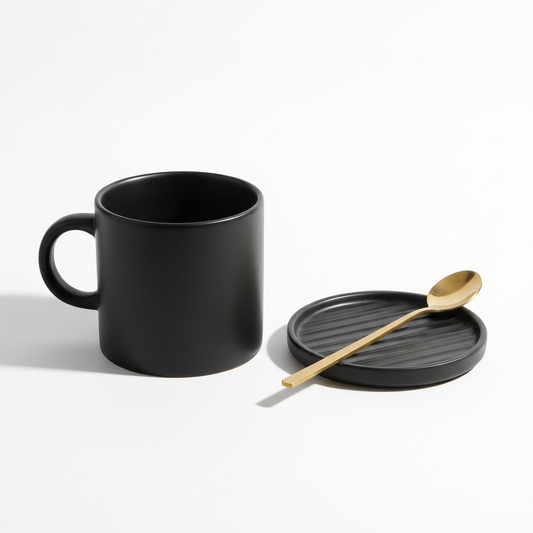 Kit Café: Caneca + Porta-copo + Colher faça a imagem existente e padrao